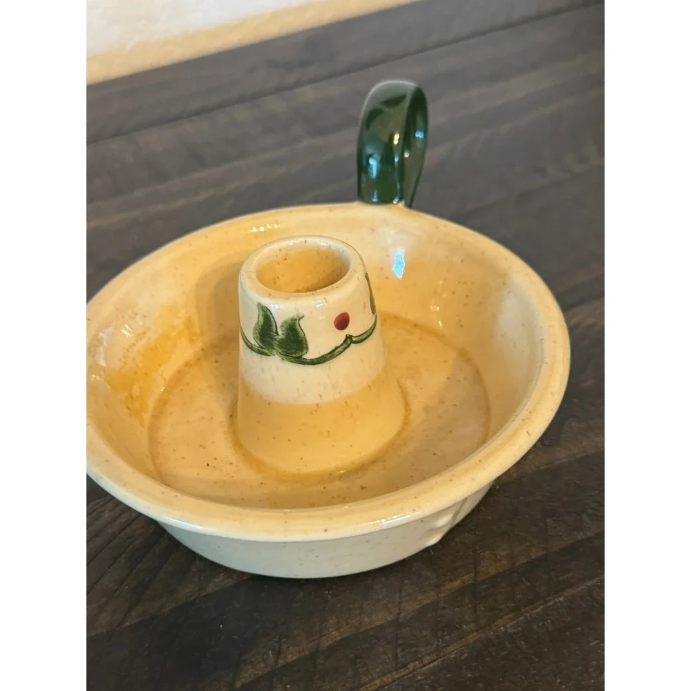 Metlox Poppytrail Ceramic Chamberstick Candle Holder Vintage Cream Green Vine